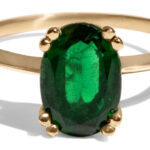 Custom Oval Cut Emerald Solitaire Ring in 18kt Yellow Gold